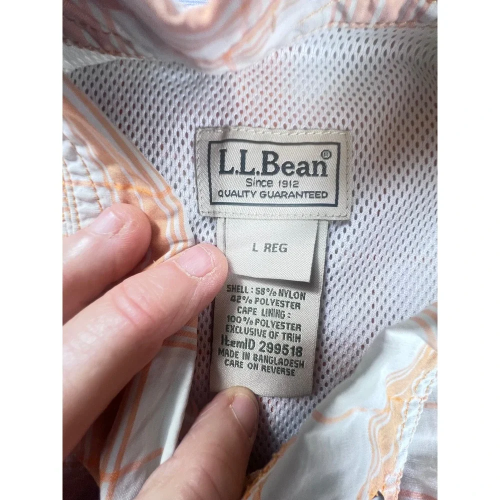 LL Bean Mens Technical Fishing Shirt Orange Plaid Vented L 299518